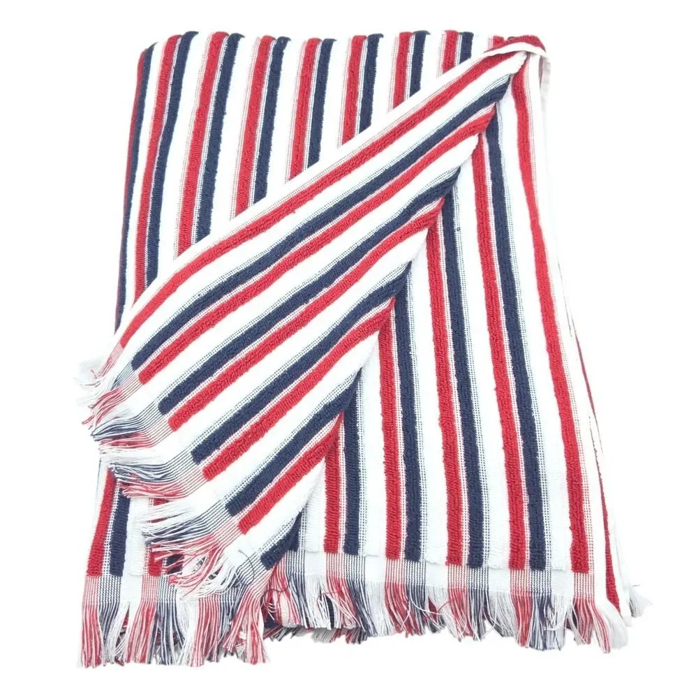 Rachel Zoe Americana Striped Oversized Beach Towel With Fringe 40x70 Pool Resort